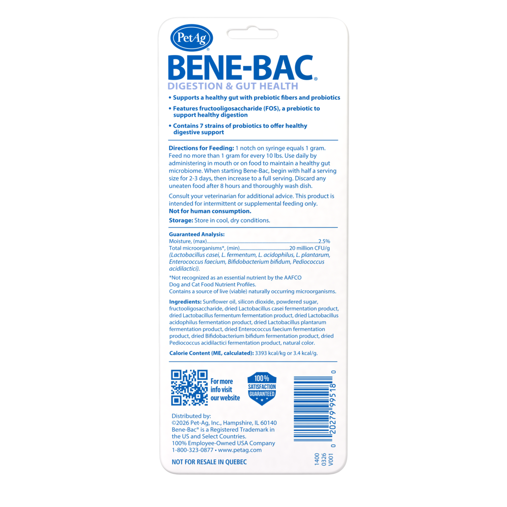 PetAg Bene-Bac Gel — reverso empaque