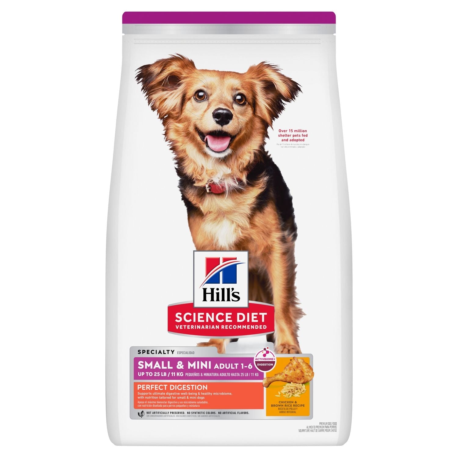 Hill's Science Diet | Alimento seco para perros adultos de razas pequeñas y miniatura Adult Perfect Digestion Small & Mini. Receta de pollo, arroz integral y avena integral.