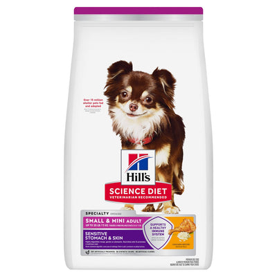 Hill's Science Diet | Alimento seco para perros adultos de razas pequeñas y miniatura Adult Sensitive Stomach & Skin Small & Mini. Receta de pollo y cebada.