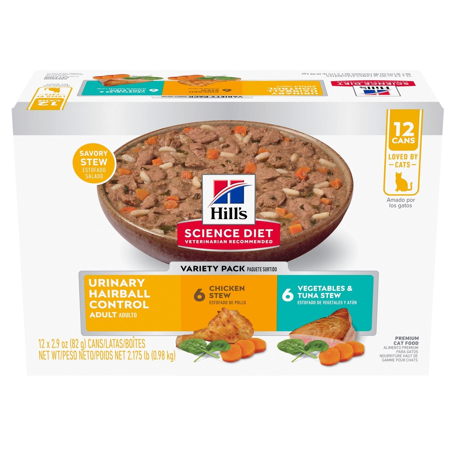 Hill's Science Diet | Alimento húmedo para gatos adultos Adult Urinary & Hairball Control (Pack de 6 latas de 82 g)