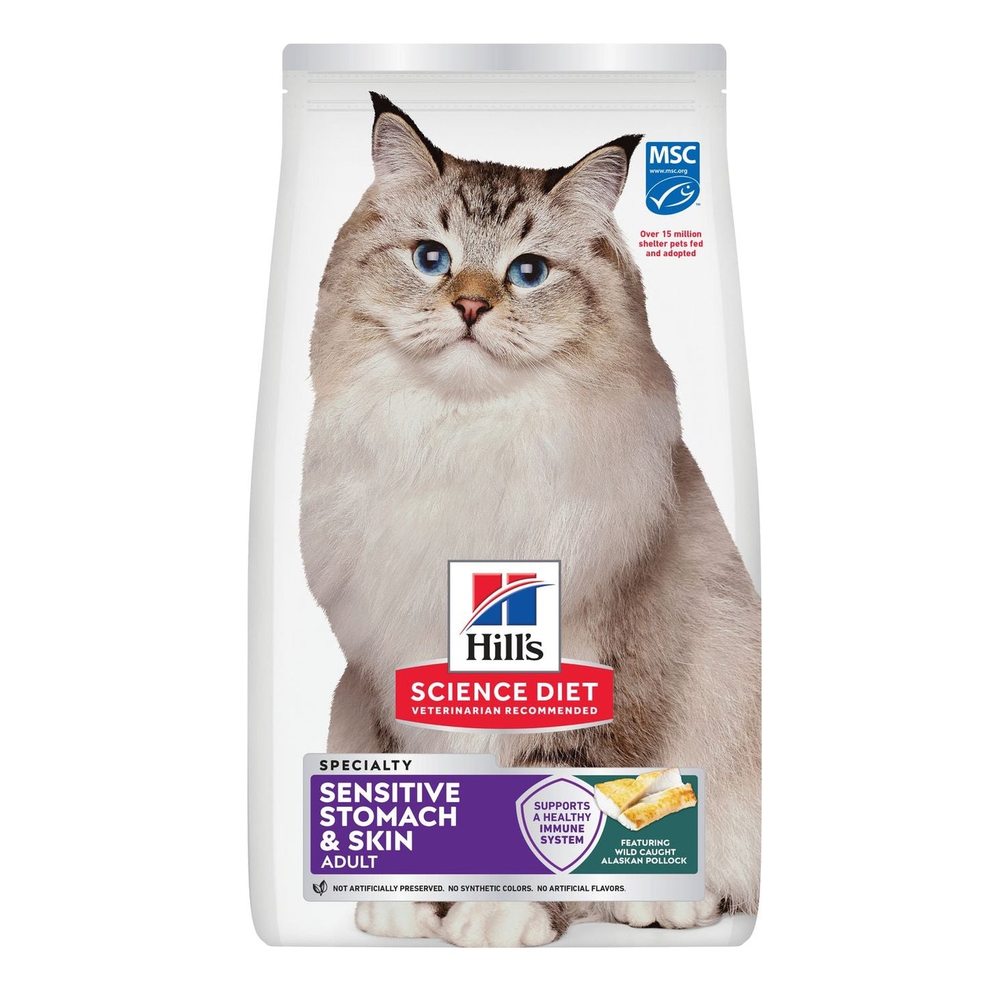 Hill's Science Diet | Alimento seco para gatos adultos Adult Sensitive Stomach & Skin. Receta de pollo