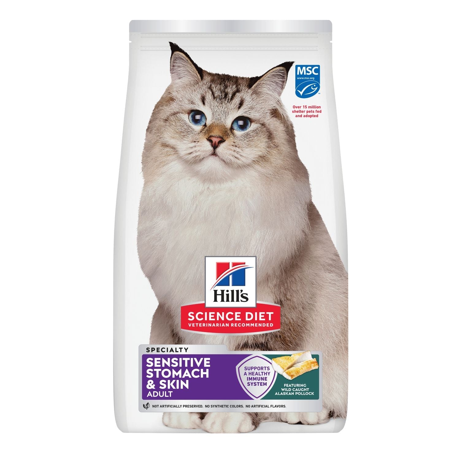Hill's Science Diet | Alimento seco para gatos adultos Adult Sensitive Stomach & Skin. Receta de pollo