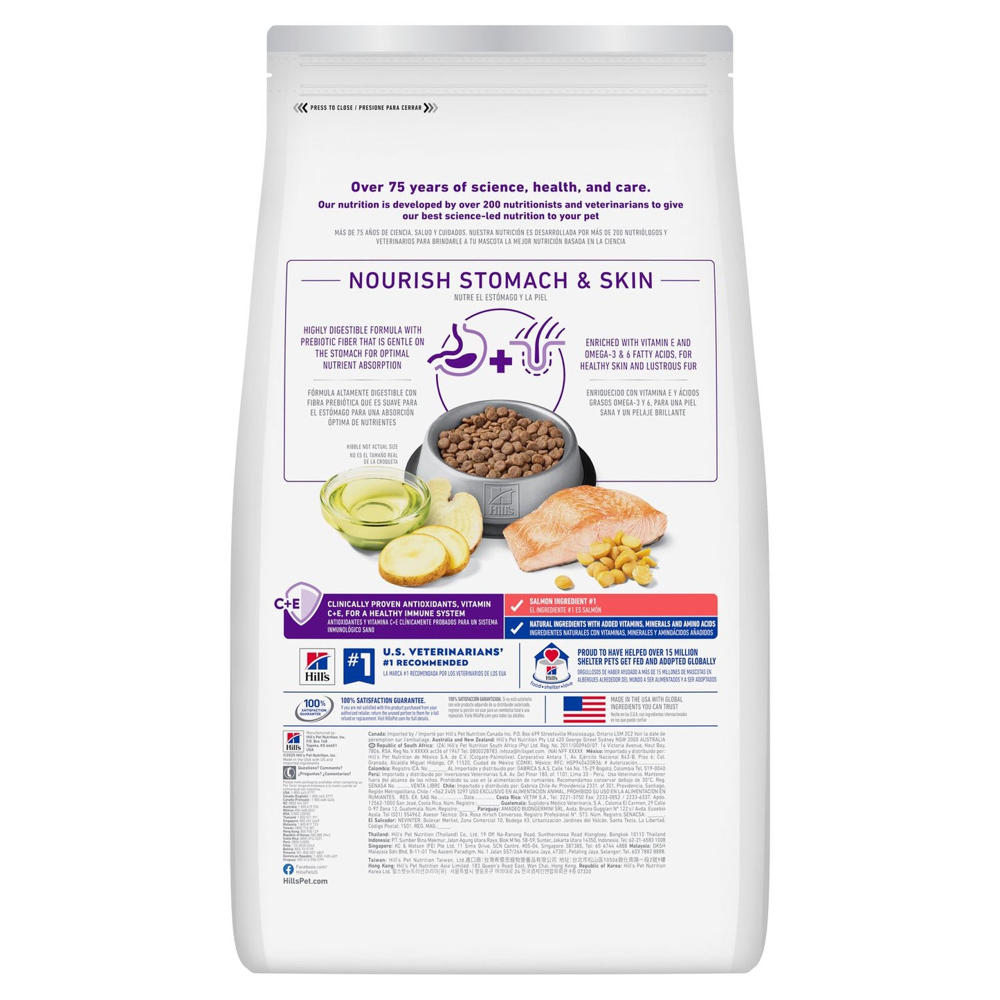 Hill's Science Diet | Alimento seco para gatos adultos Adult Sensitive Stomach & Skin. Receta de pollo