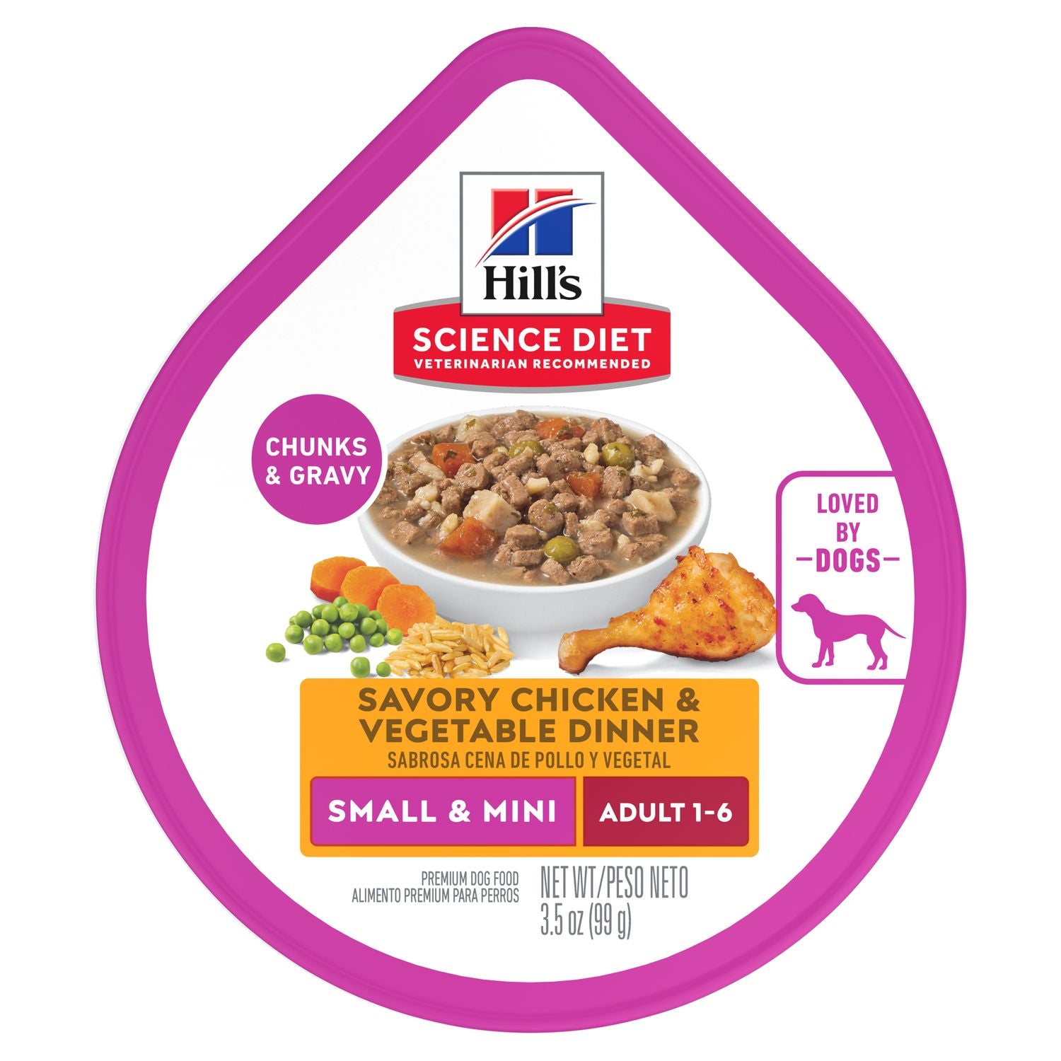 Hill's Science Diet | Alimento húmedo para perros adultos de razas pequeñas y miniatura Adult Small & Mini. Estofado de pollo y vegetales (Pack de 6 latas de 99 g)