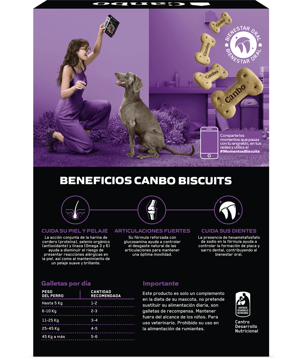 Canbo Biscuits sabor cordero adultos – caja posterior