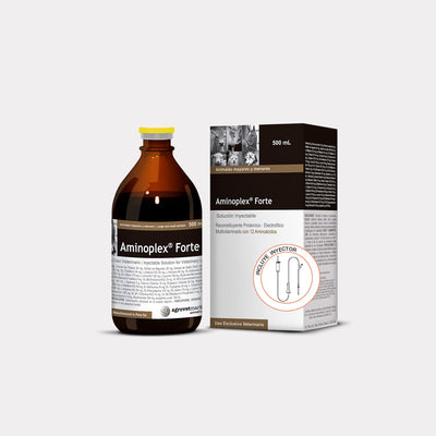 Agrovet Market | Aminoplex Forte aminoácidos, vitaminas B y electrolitos en solución inyectable – Frasco de 100 ml, Frasco de 250 ml