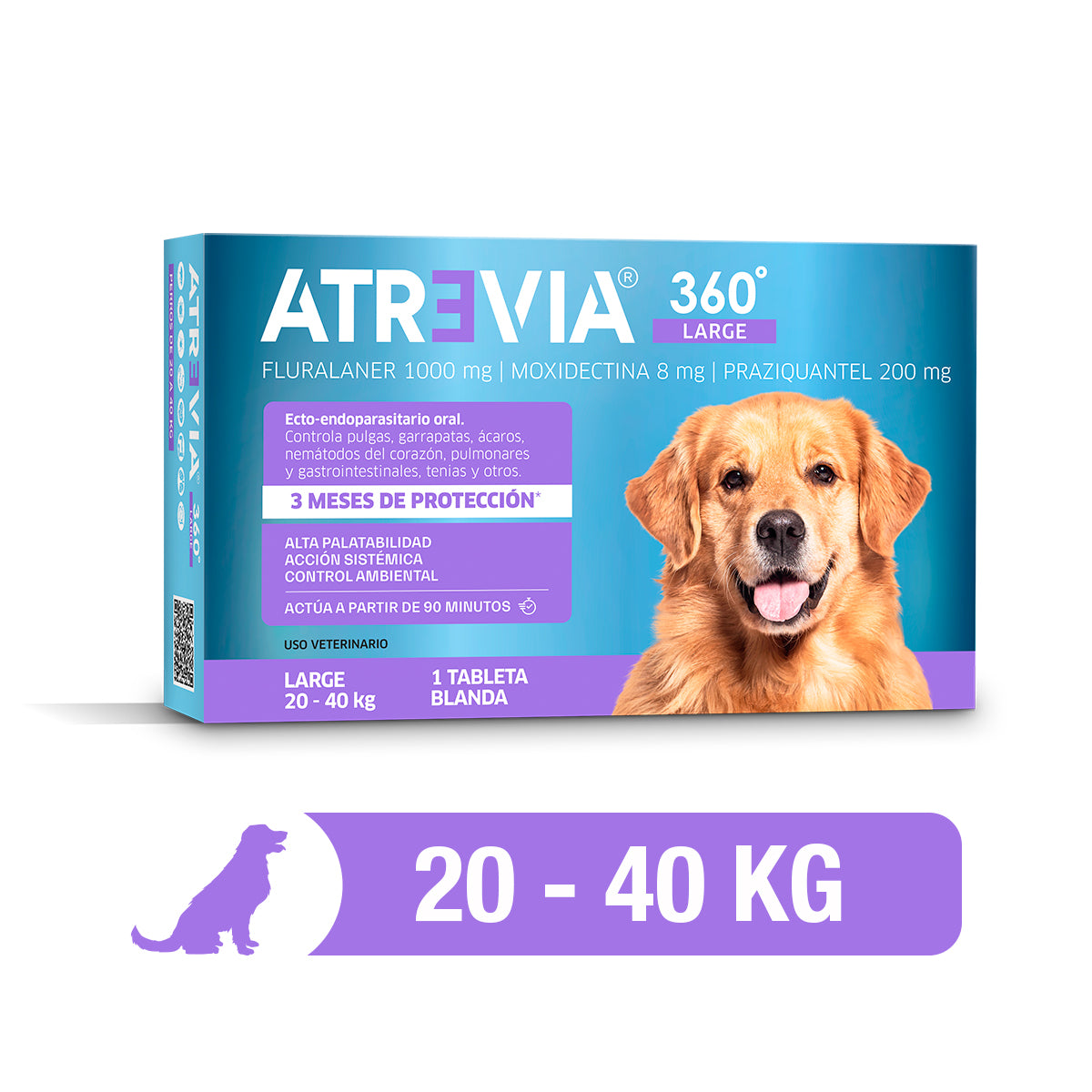 Agrovet Market | Atrevia 360° antiparasitario interno y externo para perros (4 tabletas masticables) – Large · perros de 20 a 40 kg