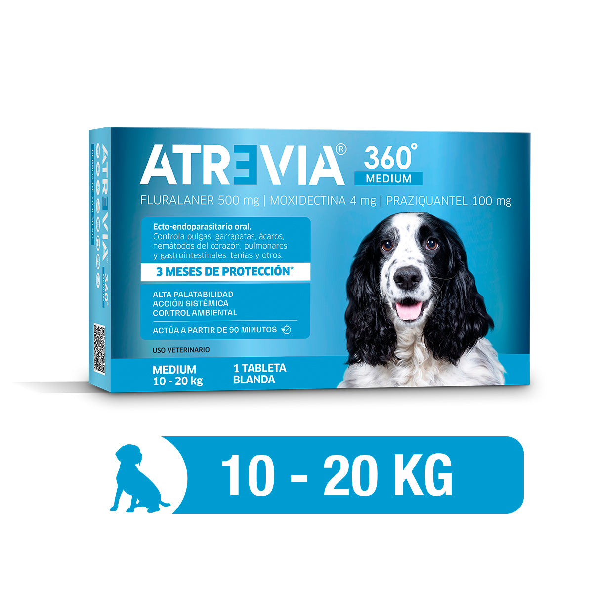 Agrovet Market | Atrevia 360° antiparasitario interno y externo para perros (4 tabletas masticables) – Medium · perros de 10 a 20 kg