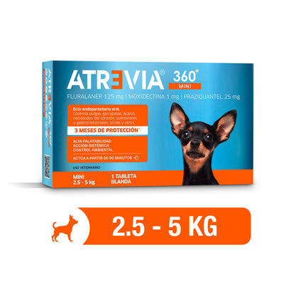 Agrovet Market | Atrevia 360° antiparasitario interno y externo para perros (4 tabletas masticables) – Mini · perros de 2,5 a 5 kg