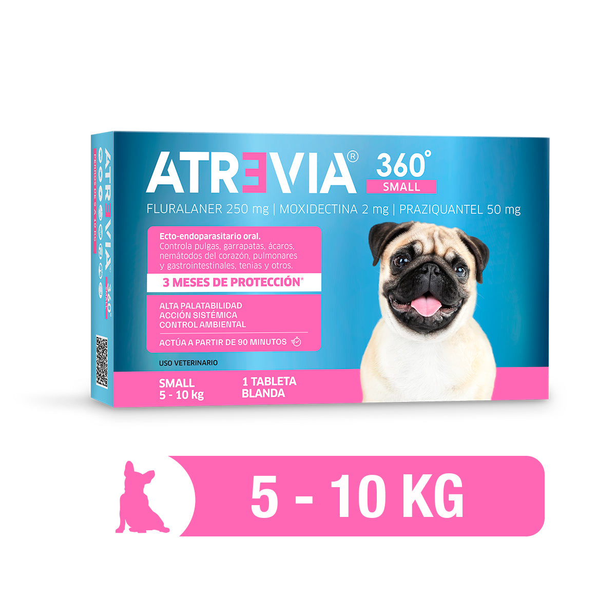 Agrovet Market | Atrevia 360° antiparasitario interno y externo para perros (4 tabletas masticables) – Small · perros de 5 a 10 kg