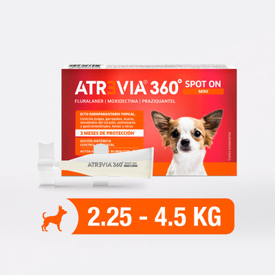Agrovet Market | Atrevia 360° Spot On pipeta antiparasitaria interna y externa para perros (1 pipeta) – Mini · perros de 2,25 a 4,5 kg