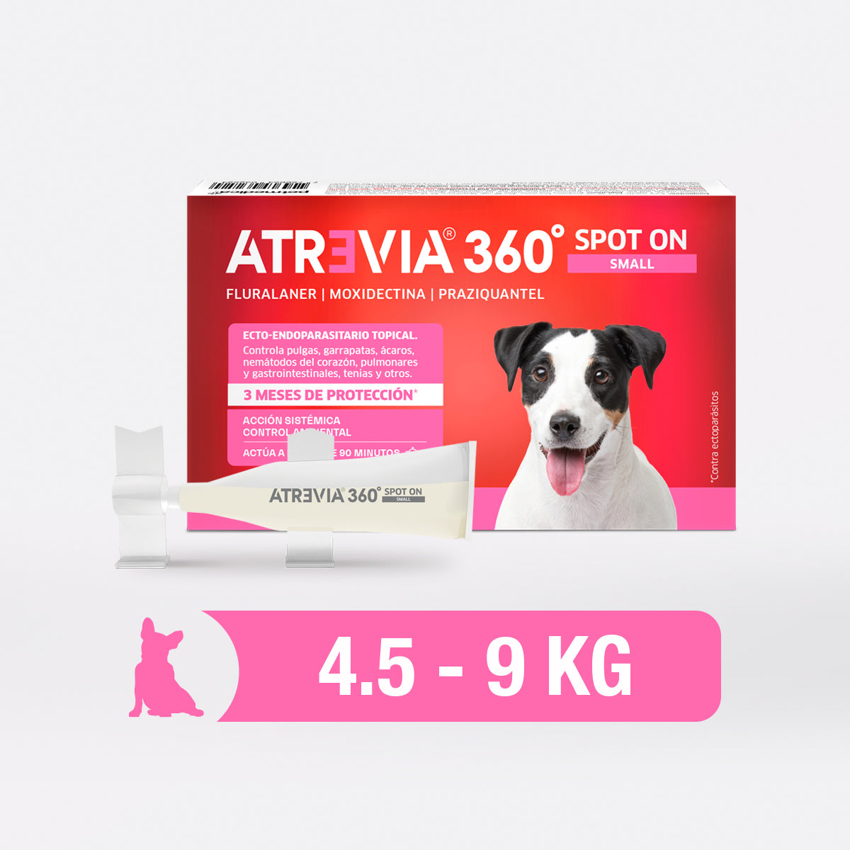 Agrovet Market | Atrevia 360° Spot On pipeta antiparasitaria interna y externa para perros (1 pipeta) – Small · perros de 4,5 a 9 kg