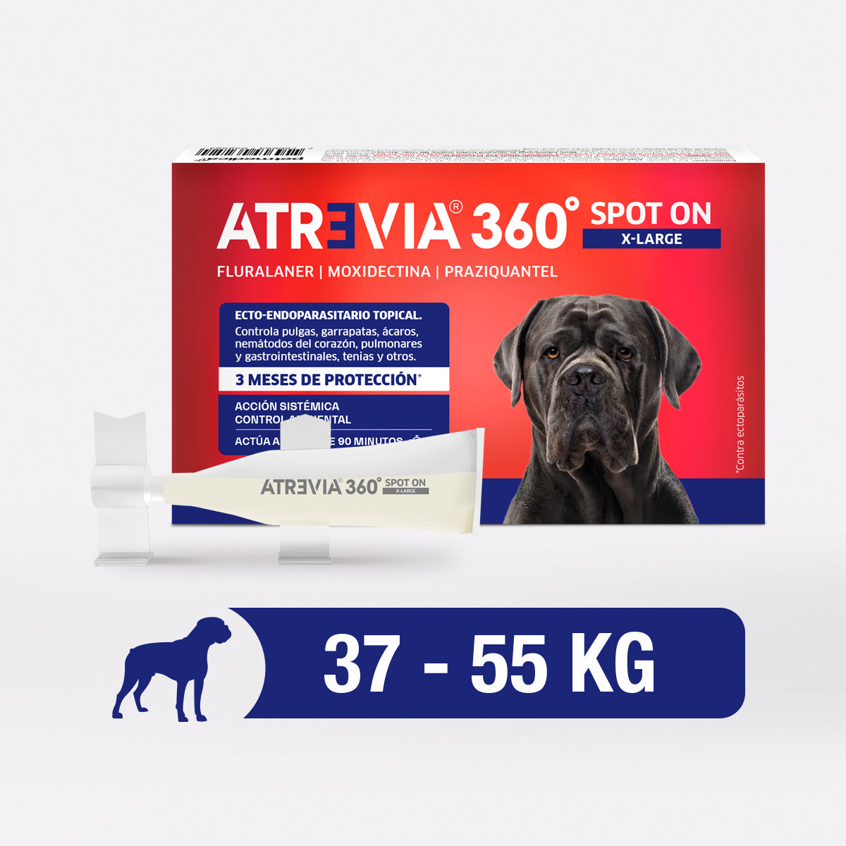 Agrovet Market | Atrevia 360° Spot On pipeta antiparasitaria interna y externa para perros (5 pipetas) – X-Large · perros de 37 a 55 kg