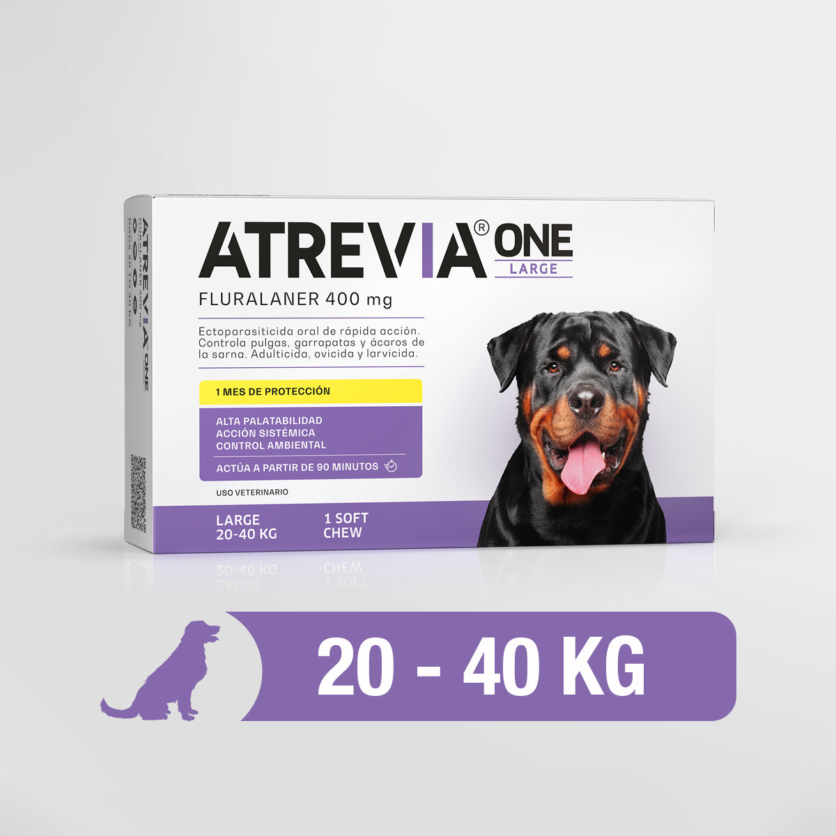 Agrovet Market | Atrevia ONE fluralaner antipulgas y antigarrapatas mensual para perros (1 tableta masticable) – Large · perros de 20 a 40 kg
