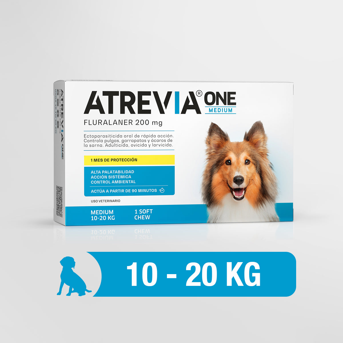 Agrovet Market | Atrevia ONE fluralaner antipulgas y antigarrapatas mensual para perros (1 tableta masticable) – Medium · perros de 10 a 20 kg