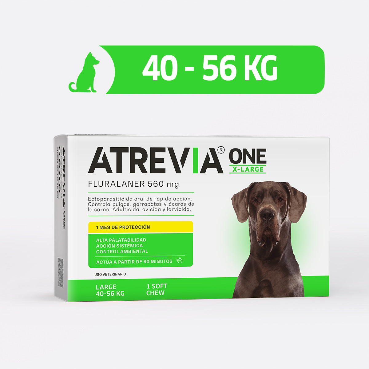 Agrovet Market | Atrevia ONE fluralaner antipulgas y antigarrapatas mensual para perros (4 tabletas masticables) – X-Large · perros de 40 a 56 kg