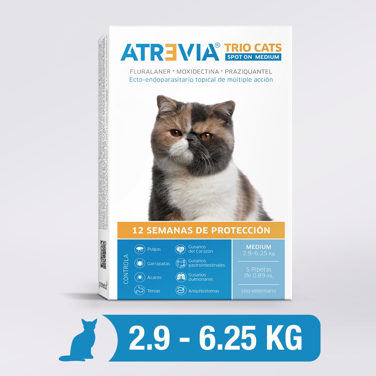 Agrovet Market | Atrevia Trio Cats pipeta antiparasitaria interna y externa para gatos (5 pipetas) – Medium · gatos de 2,9 a 6,25 kg