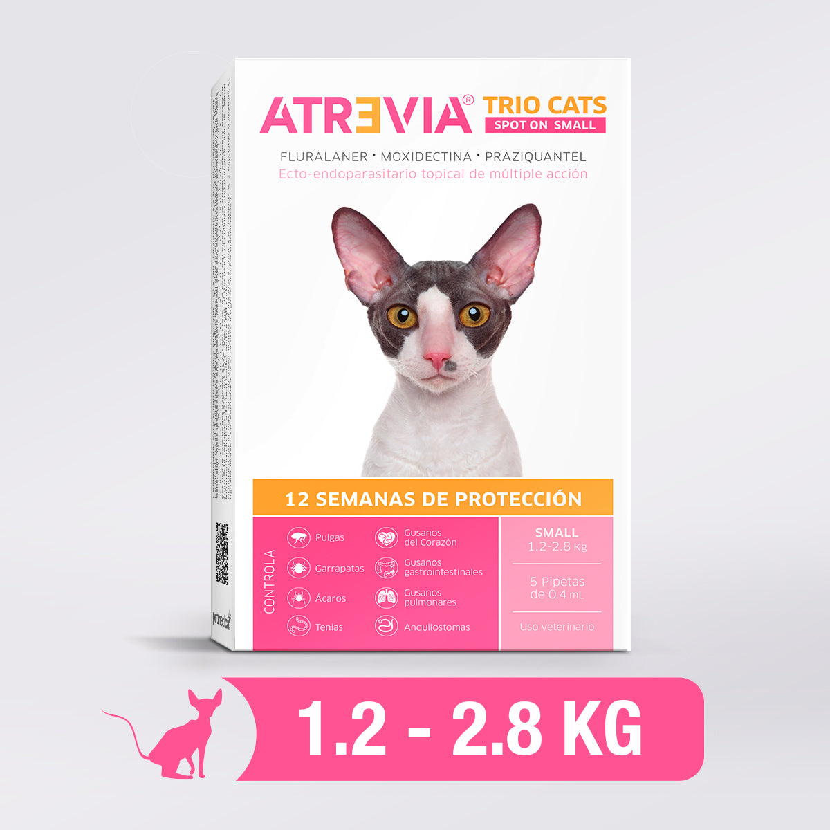 Agrovet Market | Atrevia Trio Cats pipeta antiparasitaria interna y externa para gatos (5 pipetas) – Small · gatos de 1,2 a 2,8 kg