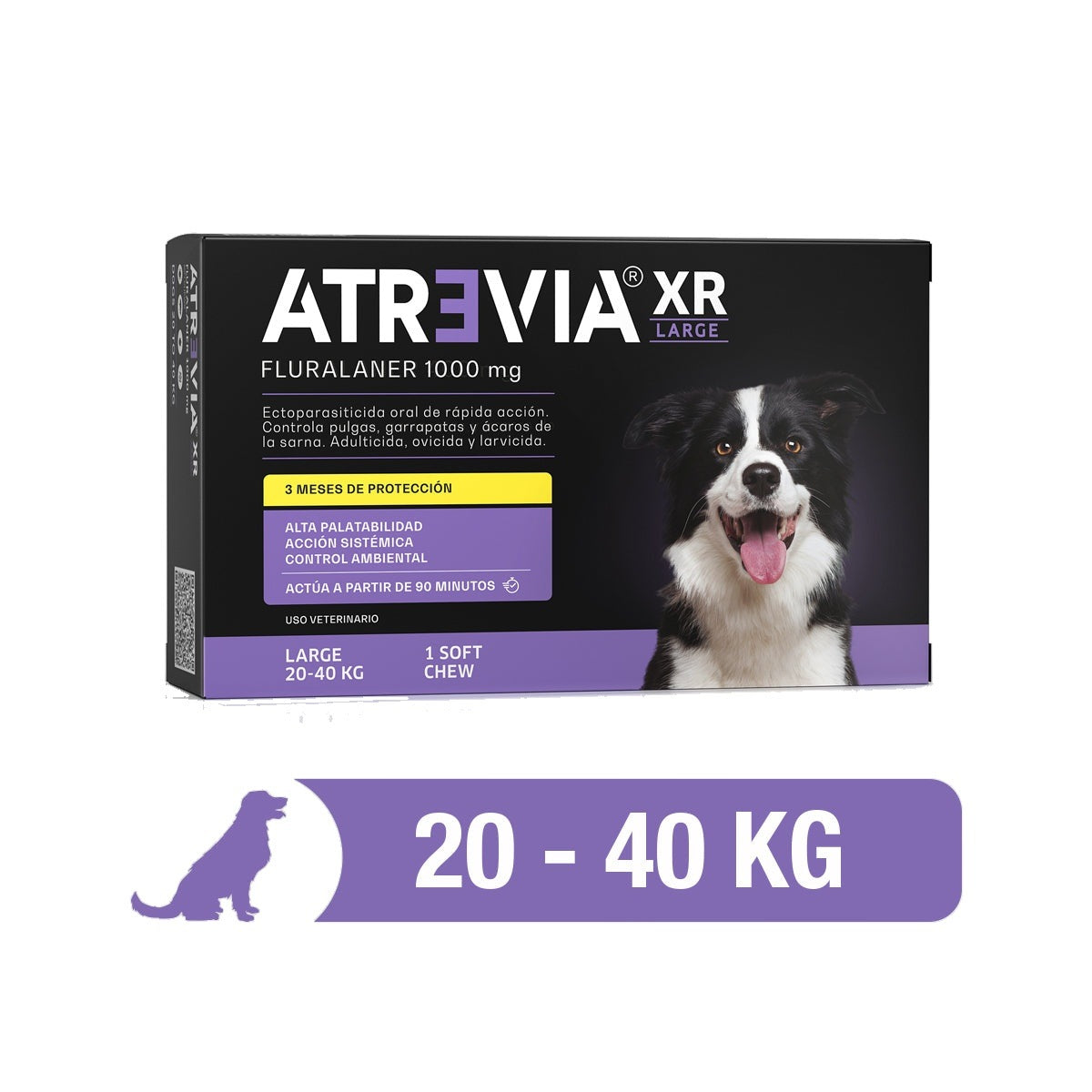 Agrovet Market | Atrevia XR fluralaner antipulgas y antigarrapatas de 3 meses para perros (4 tabletas masticables) – Large · perros de 20 a 40 kg