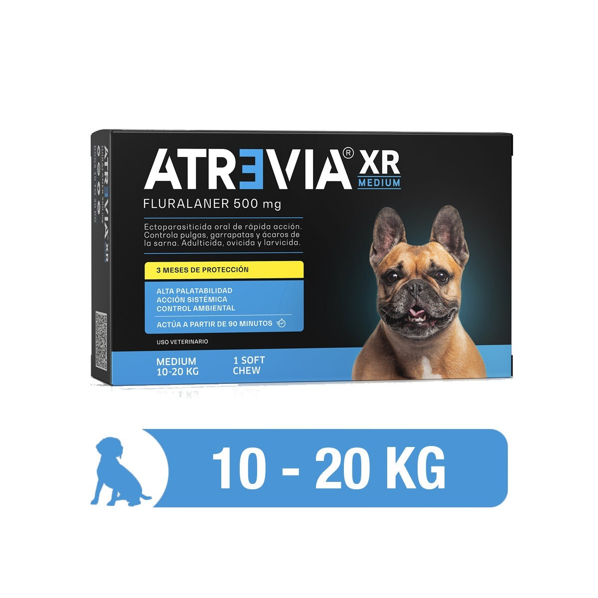 Agrovet Market | Atrevia XR fluralaner antipulgas y antigarrapatas de 3 meses para perros (4 tabletas masticables) – Medium · perros de 10 a 20 kg