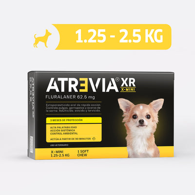 Agrovet Market | Atrevia XR fluralaner antipulgas y antigarrapatas de 3 meses para perros (1 tableta masticable) – X-Mini · perros de 1,25 a 2,5 kg
