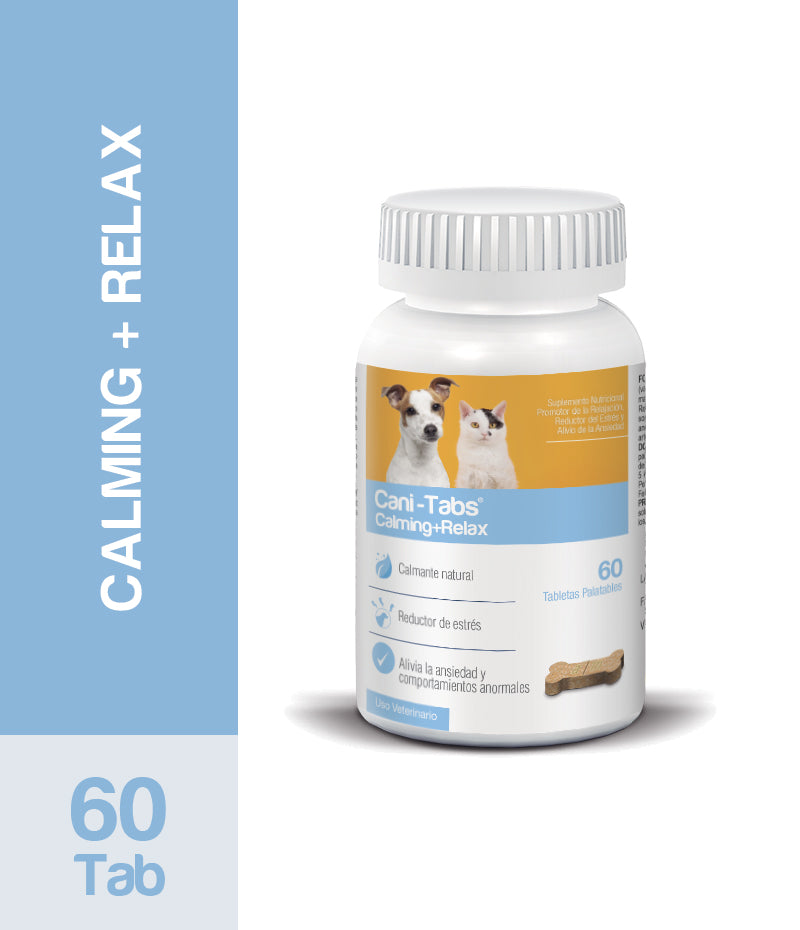 Agrovet Market | Cani-Tabs Calming + Relax suplemento calmante natural para perros y gatos (frasco x 60 tabletas) – Frasco x 60 tabletas