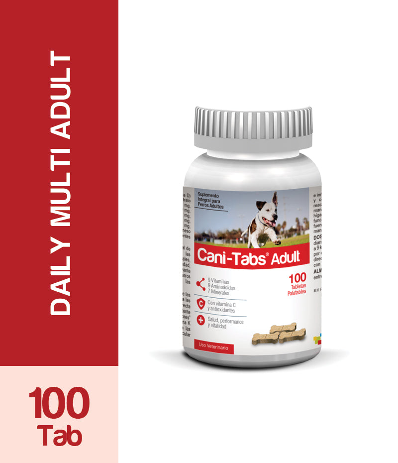 Agrovet Market | Cani-Tabs Daily Multi Adult suplemento de vitaminas, minerales y aminoácidos para perros adultos – Frasco x 100 tabletas