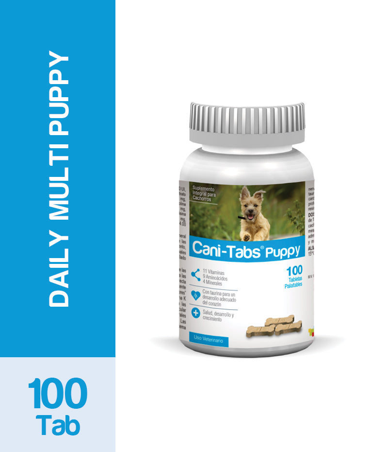 Agrovet Market | Cani-Tabs Daily Multi Puppy suplemento de vitaminas, minerales y aminoácidos para cachorros – Frasco x 100 tabletas