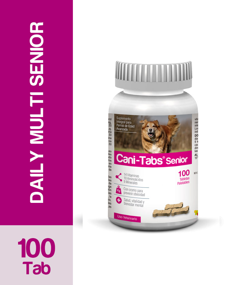 Agrovet Market | Cani-Tabs Daily Multi Senior suplemento de vitaminas, minerales y aminoácidos para perros mayores – Frasco x 100 tabletas