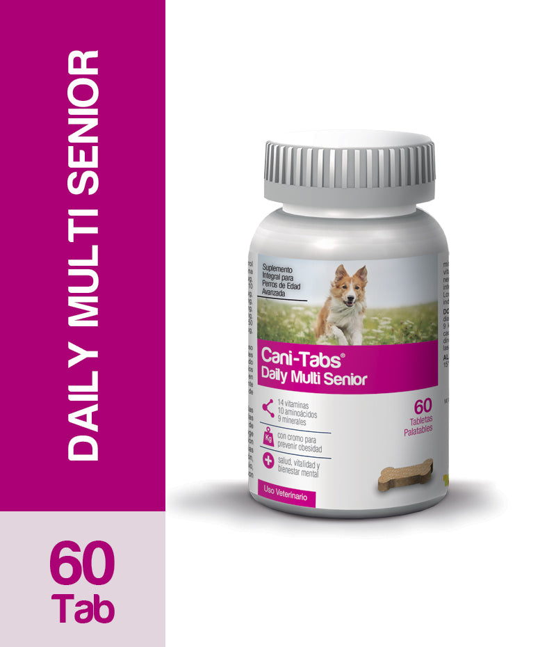 Agrovet Market | Cani-Tabs Daily Multi Senior suplemento de vitaminas, minerales y aminoácidos para perros mayores – Frasco x 60 tabletas