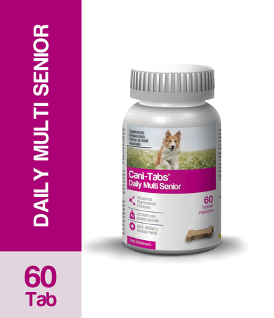 Agrovet Market | Cani-Tabs Daily Multi Senior suplemento de vitaminas, minerales y aminoácidos para perros mayores – Frasco x 60 tabletas