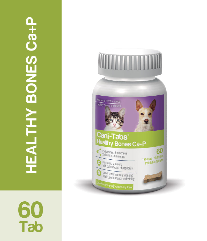 Agrovet Market | Cani-Tabs Healthy Bones Ca+P suplemento de calcio y fósforo para perros y gatos (frasco x 60 tabletas) – Frasco x 60 tabletas