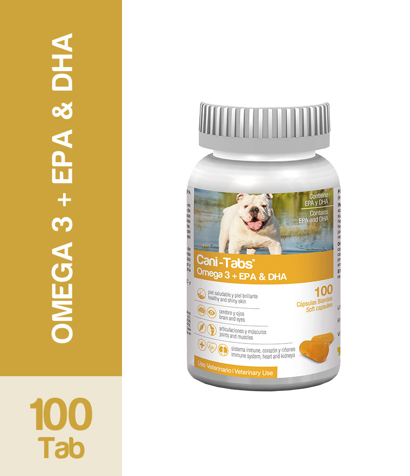 Agrovet Market | Cani-Tabs Omega 3 + EPA & DHA aceite de pescado en cápsulas para perros – Frasco x 100 cápsulas