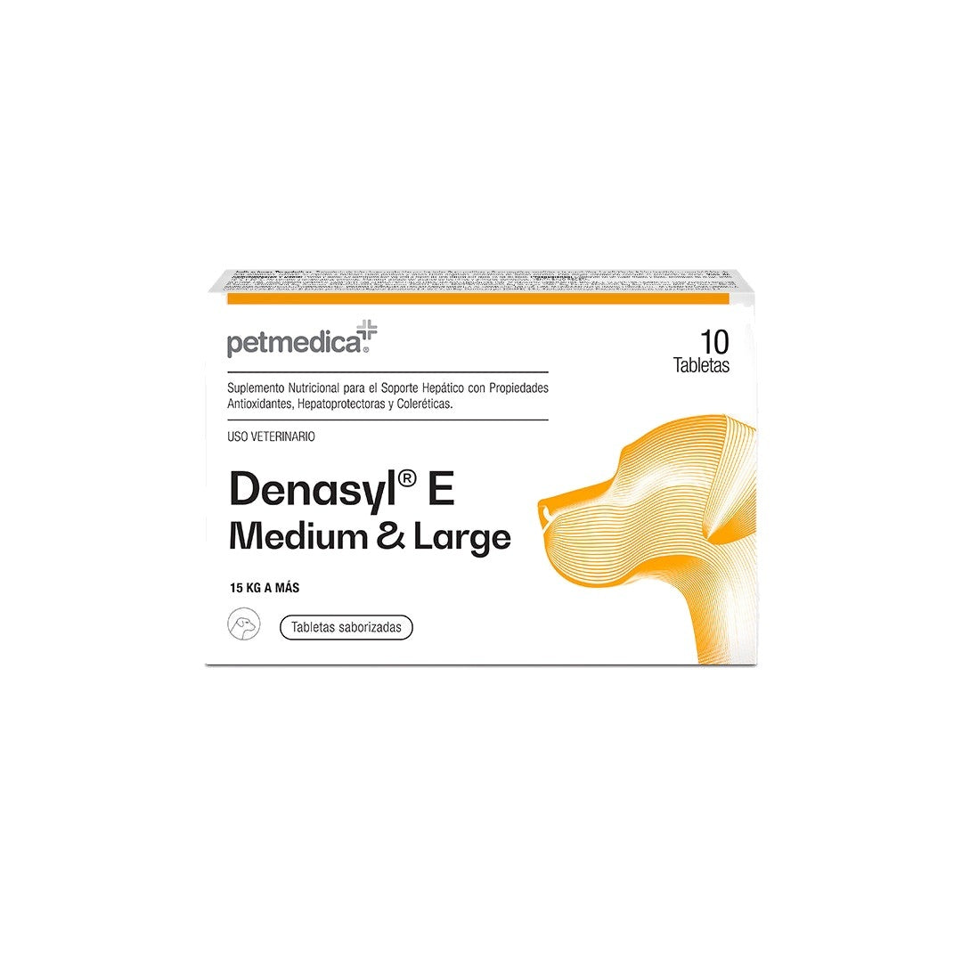 Agrovet Market | Denasyl E SAMe y silibina para la salud hepática de perros y gatos (caja x 10 tabletas) – Medium & Large · perros de más de 15 kg