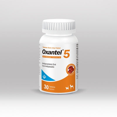 Agrovet Market | Oxantel 5 oxibendazol + praziquantel tabletas antiparasitarias para perros y gatos – Frasco x 30 tabletas, Frasco x 100 tabletas