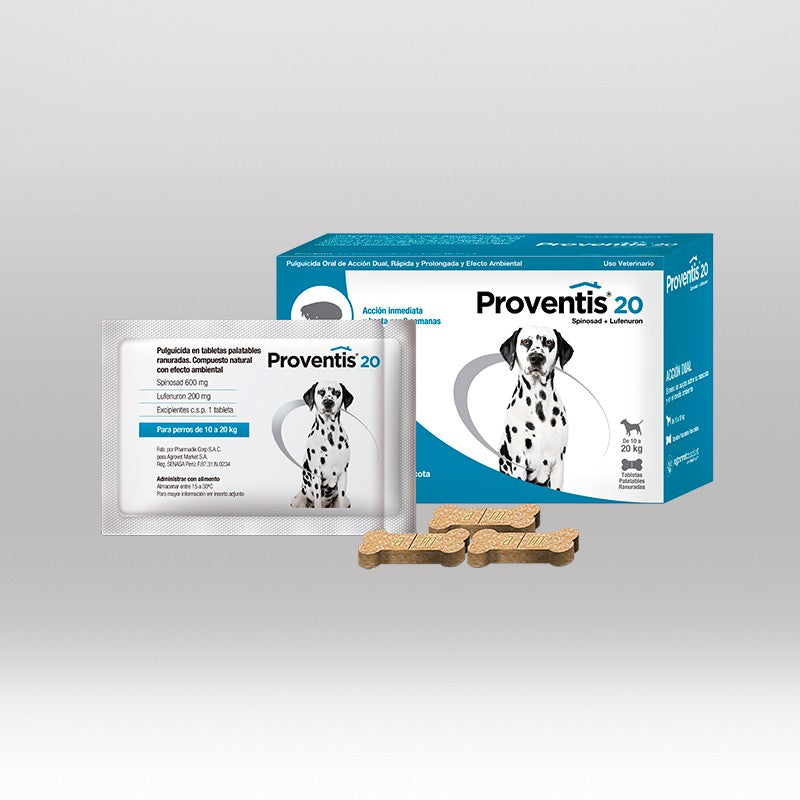 Agrovet Market | Proventis spinosad + lufenurón tabletas antipulgas para perros (caja x 6) – Proventis 20 · perros de 10 a 20 kg