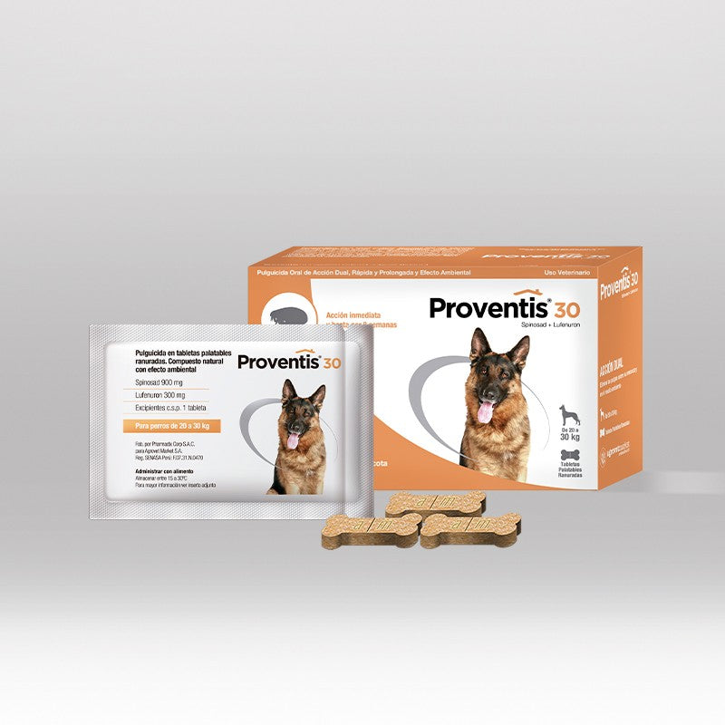 Agrovet Market | Proventis spinosad + lufenurón tabletas antipulgas para perros (caja x 6) – Proventis 30 · perros de 20 a 30 kg