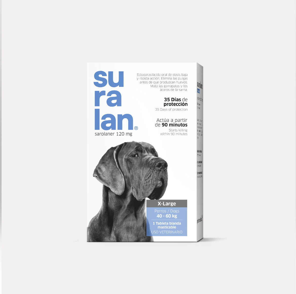 Agrovet Market | Suralan sarolaner antipulgas y antigarrapatas para perros (1 tableta masticable) – X-Large · perros de 40 a 60 kg