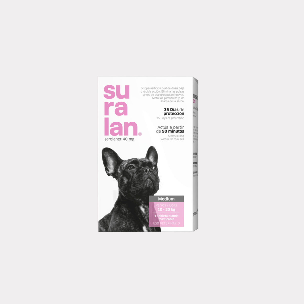 Agrovet Market | Suralan sarolaner antipulgas y antigarrapatas para perros (4 tabletas masticables) – Medium · perros de 10 a 20 kg