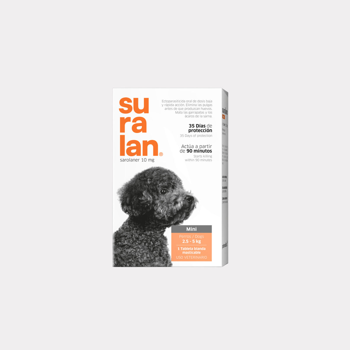 Agrovet Market | Suralan sarolaner antipulgas y antigarrapatas para perros (4 tabletas masticables) – Mini · perros de 2,5 a 5 kg