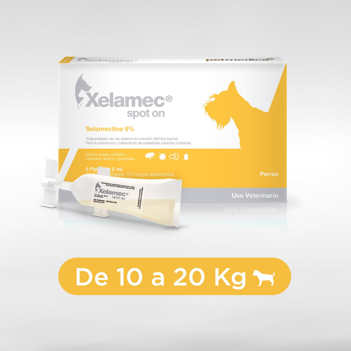 Agrovet Market | Xelamec Spot On selamectina pipetas antiparasitarias para perros y gatos (caja x 5) – Pipetas de 2 mL · 10,1 a 20 kg