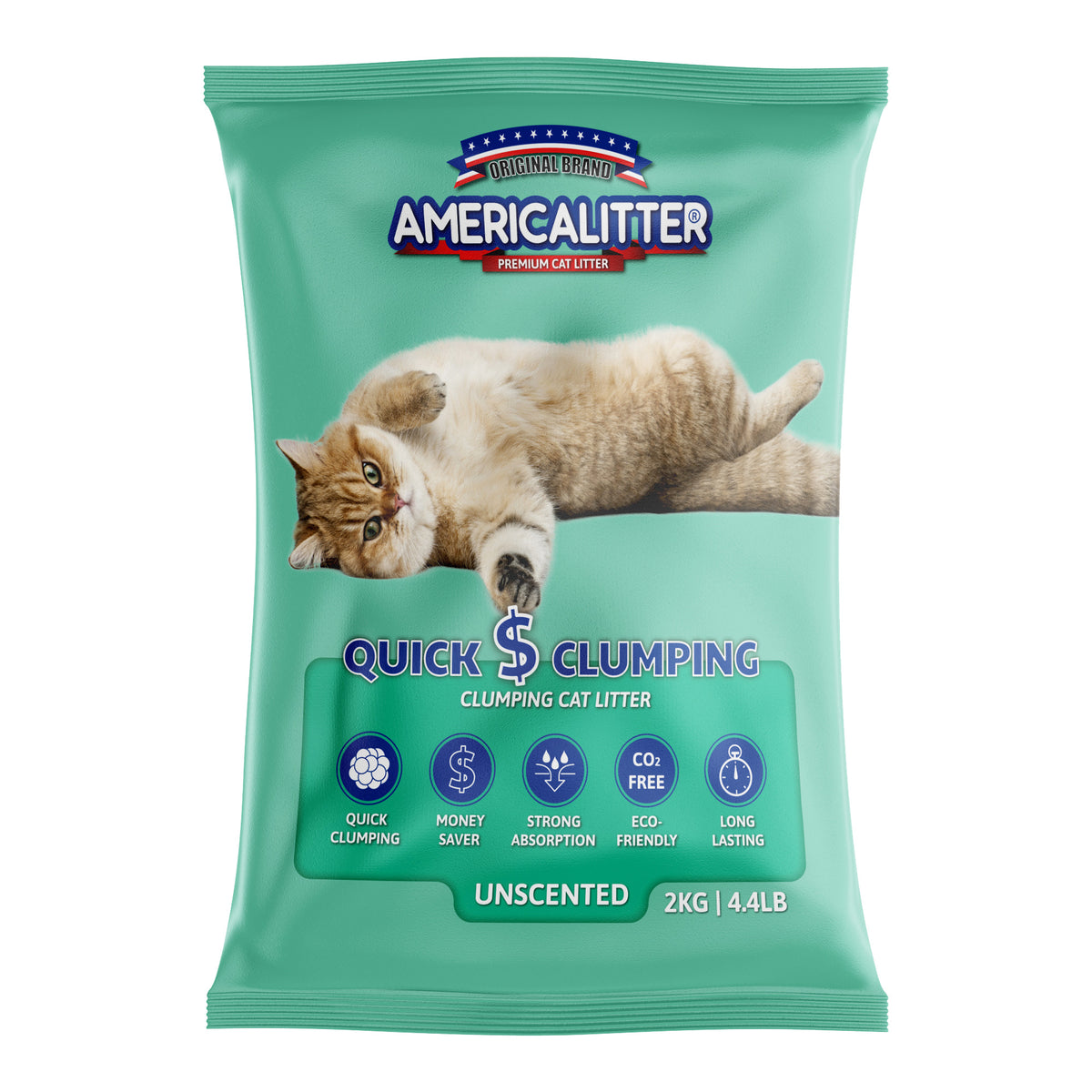 America Litter | Arena sanitaria Quick Clumping sin aroma — 2 kg