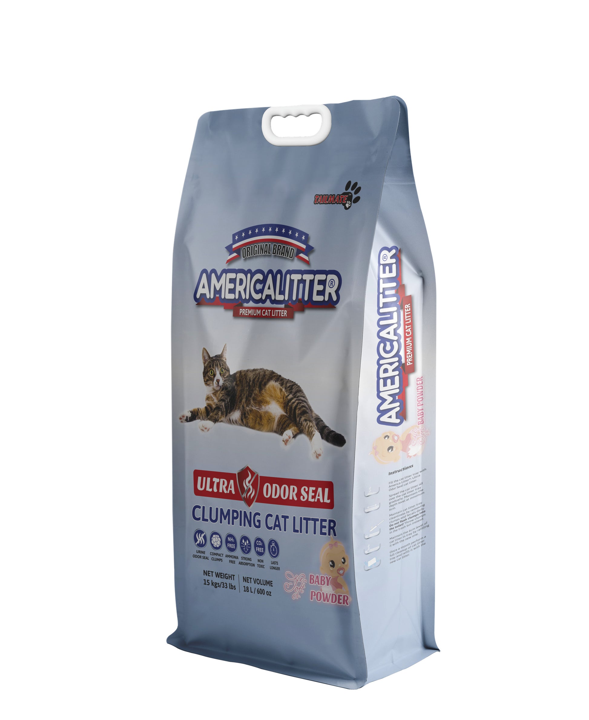 America Litter | Arena sanitaria Ultra Odor Seal aroma talco de bebé — 15 Kg