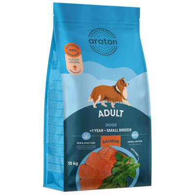 Araton Adult Salmón Small Bites · envase frontal (nuevo diseño, rotulado Small Breeds)