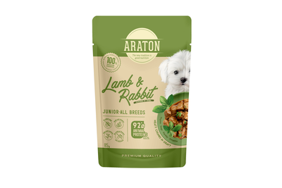 Araton | Alimento húmedo para cachorros Cordero y conejo – 85 g