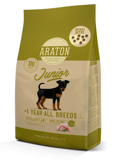 Araton | Alimento seco para cachorros Pollo, pato y pavo Small Bites – 3 kg y 15 kg