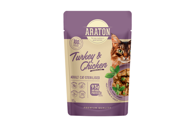 Araton | Alimento húmedo para gatos esterilizados Pavo y pollo – 85 g