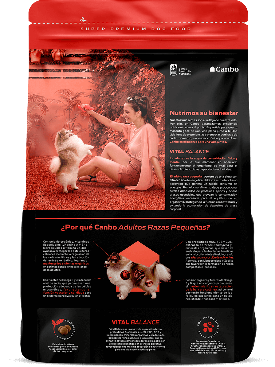Canbo Vital Balance adultos razas pequeñas con pollo y arroz – empaque posterior