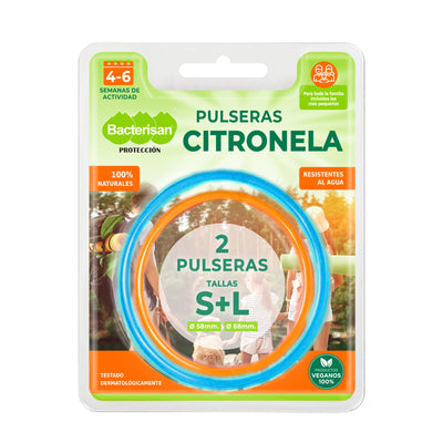 Bacterisan pulseras repelentes con citronela · pack de 2 pulseras, tallas S y L