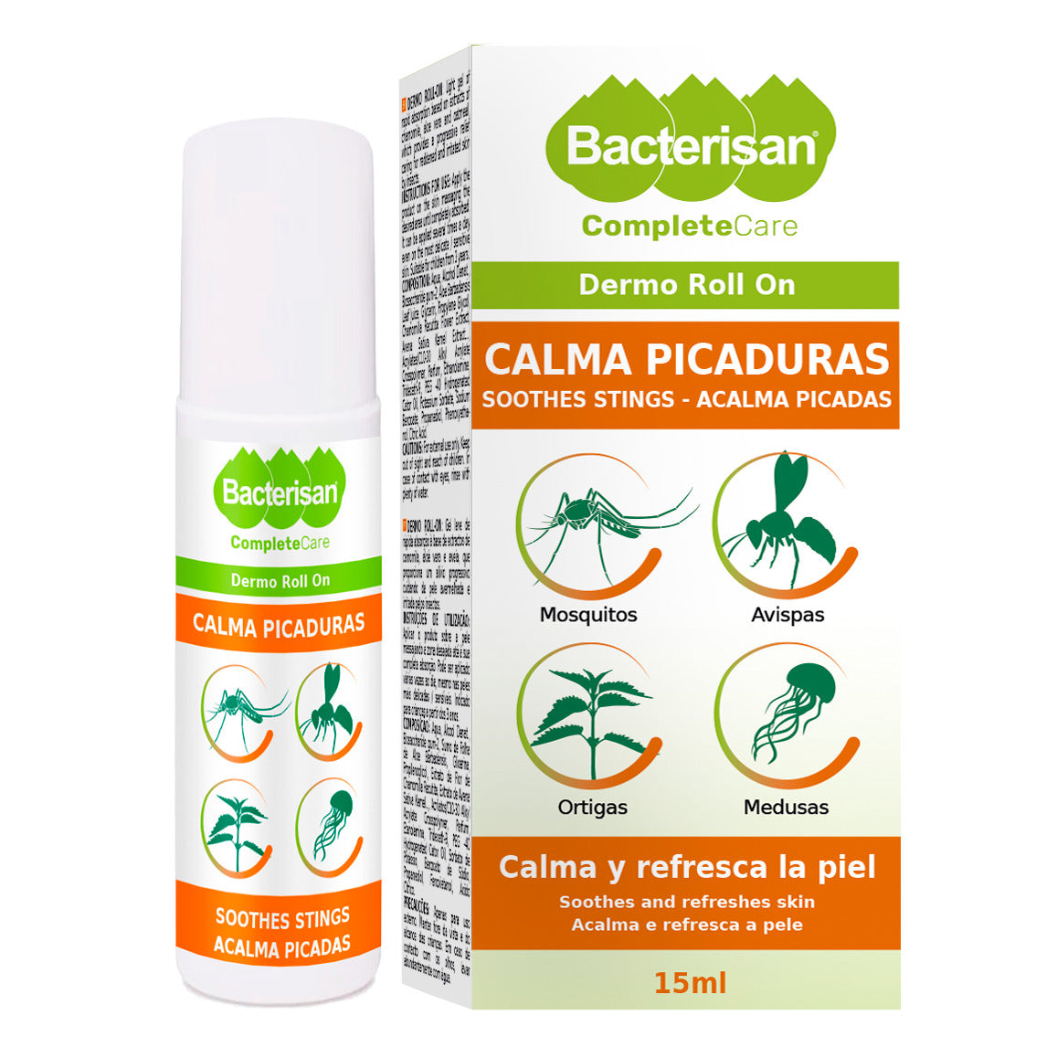 Bacterisan roll-on calma picaduras · roll-on de 15 ml con su caja